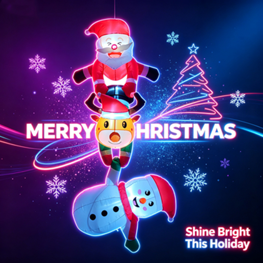 Outdoor Lighting Effects - 8FT Christmas Inflatable Snowman & Santa
